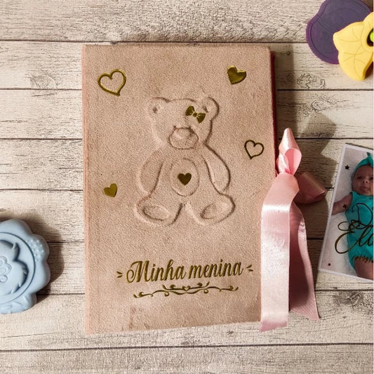 Álbum Fotografia Bebê, Veludo Rosa Gold®