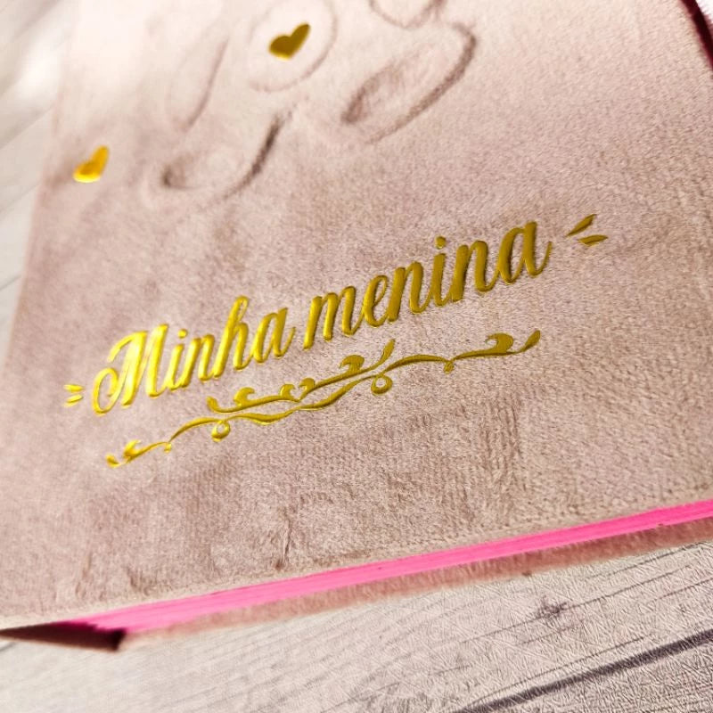 Álbum Fotografia Bebê, Veludo Rosa Gold®